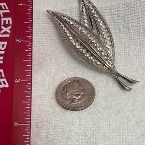 Silver-Tone Leaf Filigree Brooch - marked JJ on back.